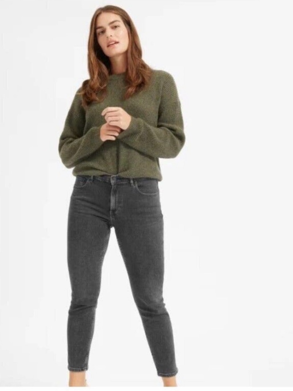 Everlane Mid Rise Jeans Size 32R Skinny Pockets Denim Washed Black